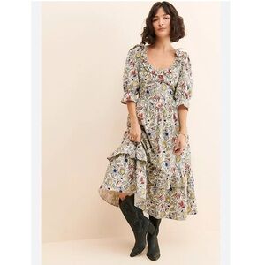 Meadows Dress Sycamore Maxi Ruffle in Floral Sketch